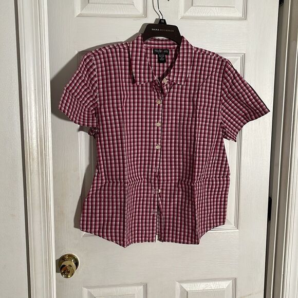 Style & Co. Ladies Red & White Checkered Blouse - Picture 1 of 4